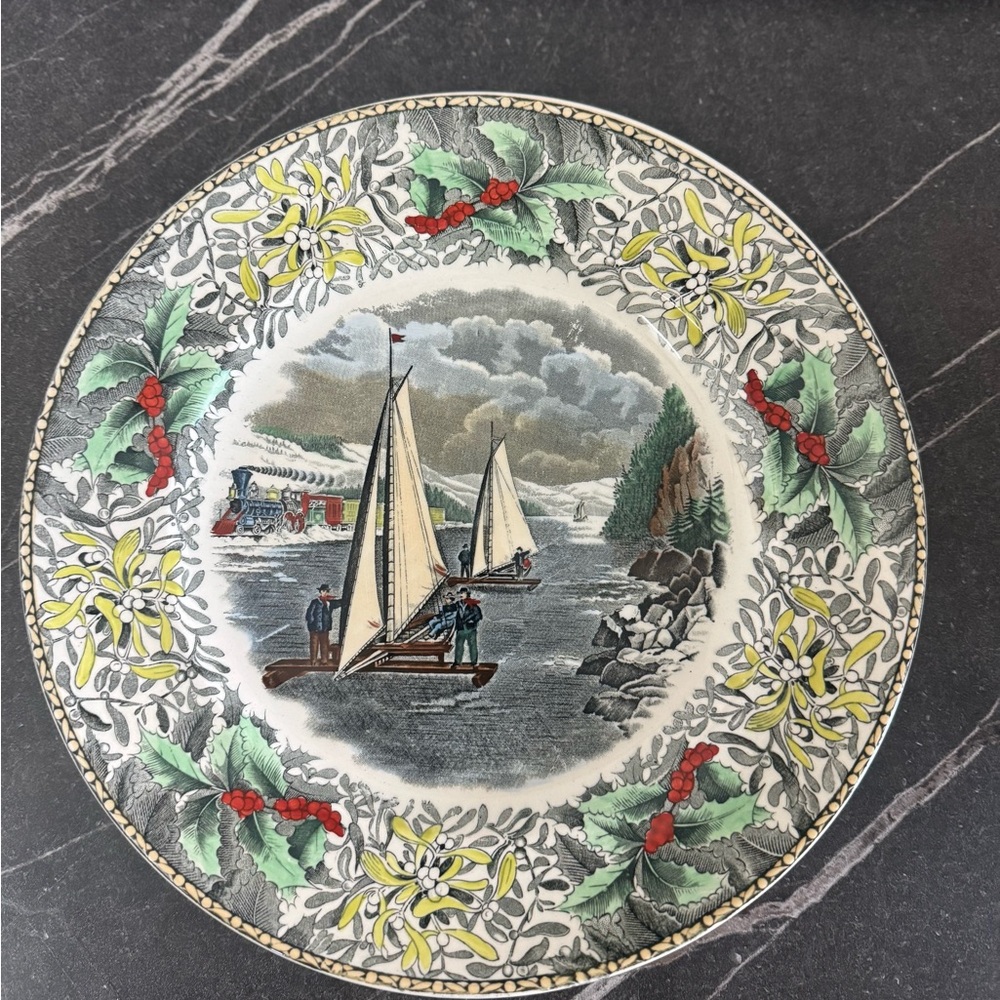 Adams China - Winter Scenes Iceboat Race - Decorative Plate with Sailboat Scene